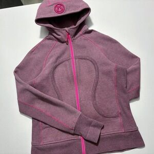 Lululemon Scuba Hoodie Striped Pink Purple Full Zip Fleece Jacket Womens (~XL?)